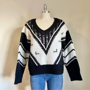 NWT Line and Dot Helena Black and White Abstract Sweater